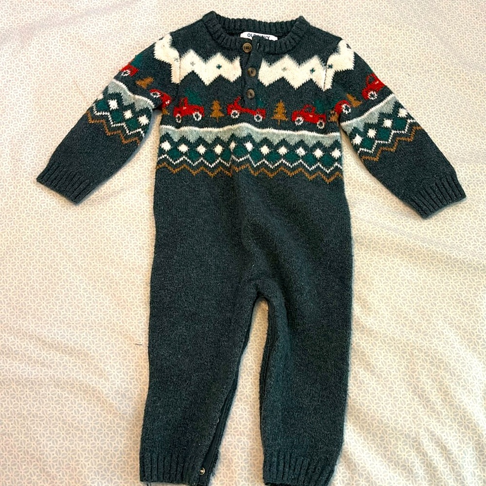 Old Navy Christmas truck sweater knit romper